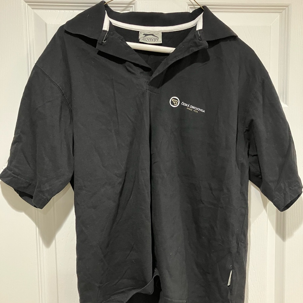 Vintage 2000s CZ pistol Dark Polo with Embroidered Detail